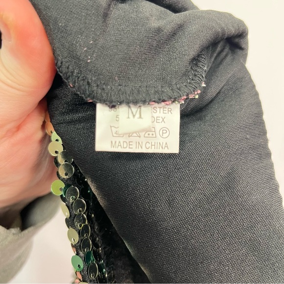 Sleeveless Ombré Flip Sequin V Neck Dress Green Pink Silver Yellow Sz Medium - Picture 3 of 5